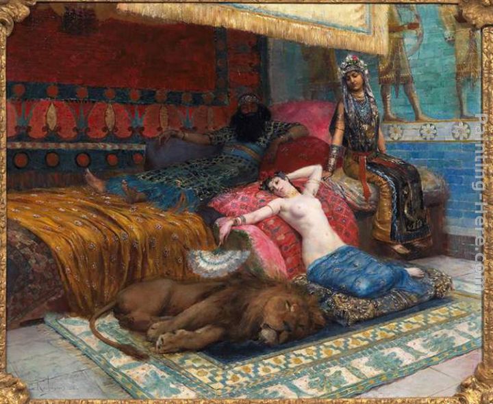 L'esclave et le lion painting - Georges Antoine Rochegrosse L'esclave et le lion art painting